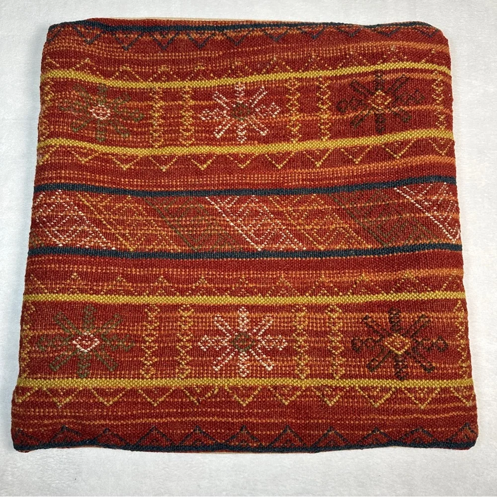 Pottery Barn kilim pillow Cover case western southwest red rust burgundy‎ boho